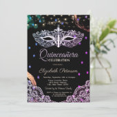 Chique Masque, String Lights, Kant, Sterren Quince Kaart (Staand voorkant)