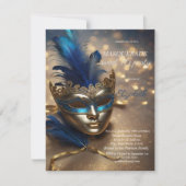 Chique Masquerade Blauw Masque Bokeh Sweet 16 Kaart (Voorkant)