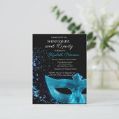 Chique Masquerade Blauw Masque Zwart Zoet 16 Kaart (Staand voorkant)