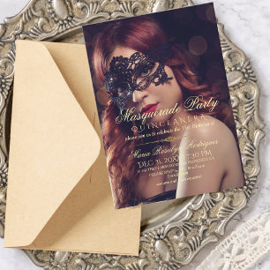Chique Masquerade Quinceanera Foto Uitnodiging