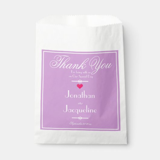 Chique Mauve Trouw Wit Script Namen Dank U Bedankzakje (Voorkant)
