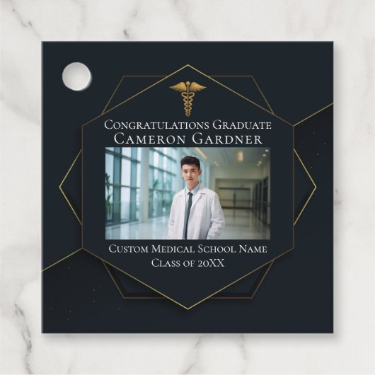 Chique Medische School Foto Zwart Afstudeerfeest Bedankjes Labels (Voorkant)