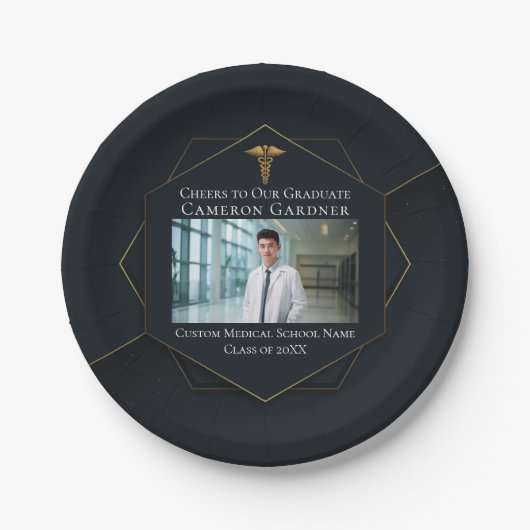 Chique Medische School Foto Zwart Afstudeerfeest Papieren Bordje (Voorkant)