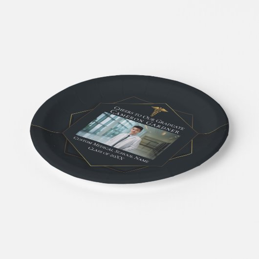 Chique Medische School Foto Zwart Afstudeerfeest Papieren Bordje (Gekanteld)