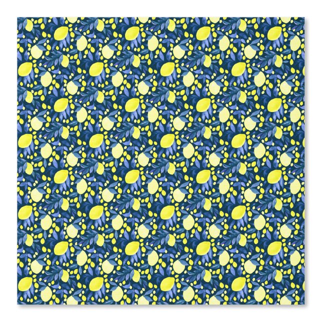 Chique Mediterraan Rustiek Citroenen Blauwe Blad Behang (Voorkant)