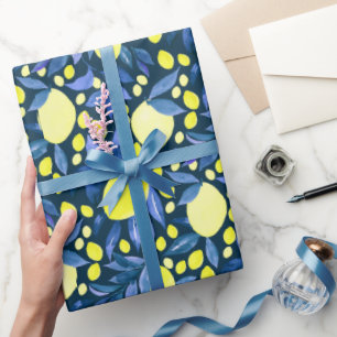 Chique Mediterraan Rustiek Citroenen Blauwe Blad Cadeaupapier
