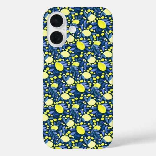 Chique Mediterraan Rustiek Citroenen Blauwe Blad Case-Mate iPhone Case (Achterkant)