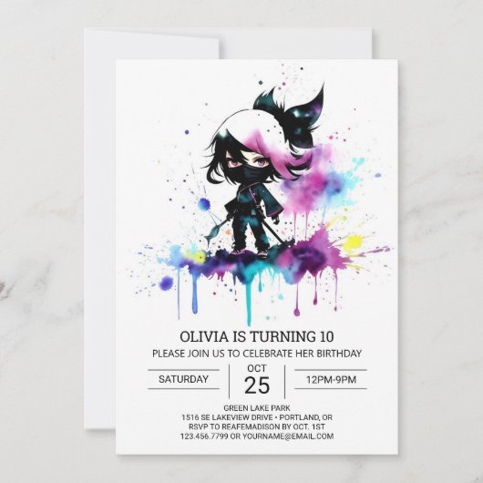 Chique meisje kleine ninja verjaardag kaart (Voorkant)