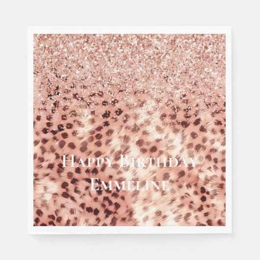 Chique Meisje Roos Goud Luipaard Glitter Liefde Servet (Voorkant)