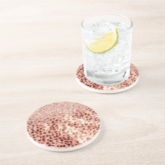 Chique  Meisje Roos Goud Luipaard Glitter Liefde Zandsteen Onderzetter (Zijkant)