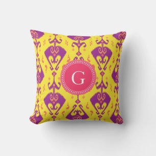 Chique meisjesachtig geel ikat tribal patroon mono kussen