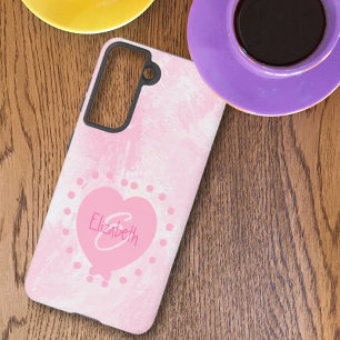 Chique Meisjesachtig Roze Hart Monogram Eerste Let Samsung Galaxy Hoesje