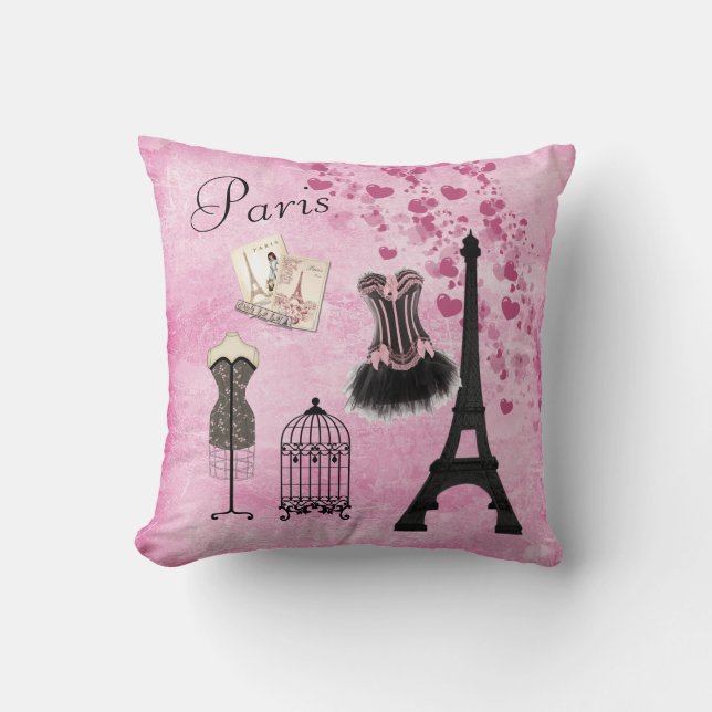 Chique Meisjesachtig Roze Parijse Mode Kussen (Voorkant)