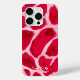Chique meisjesachtig roze rode luipaard dierprint iPhone 15 pro case