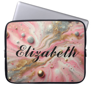Chique meisjesachtige glitters monogram roze zilve laptop sleeve