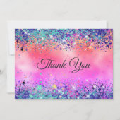 Chique meisjesachtige iriserende eenhoorn glitter  bedankkaart (Voorkant)