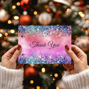 Chique meisjesachtige iriserende eenhoorn glitters bedankkaart