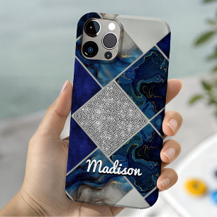 Chique meisjesachtige nep Glitter zilverblauwe geo iPhone 15 Case