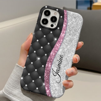 Chique meisjesachtige nepsil glitter zwart roze mo Case-Mate iPhone case