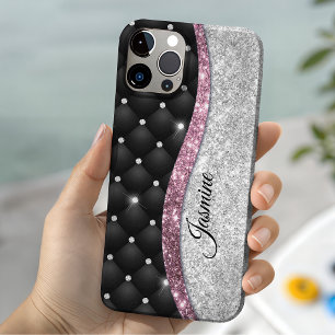 Chique meisjesachtige nepsil glitter zwart roze mo Case-Mate iPhone 14 hoesje