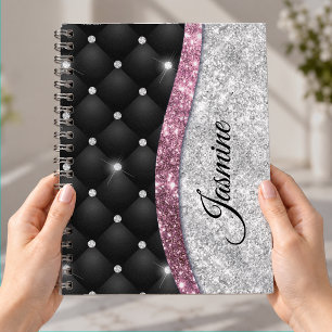 Chique meisjesachtige nepsil glitter zwart roze mo notitieboek