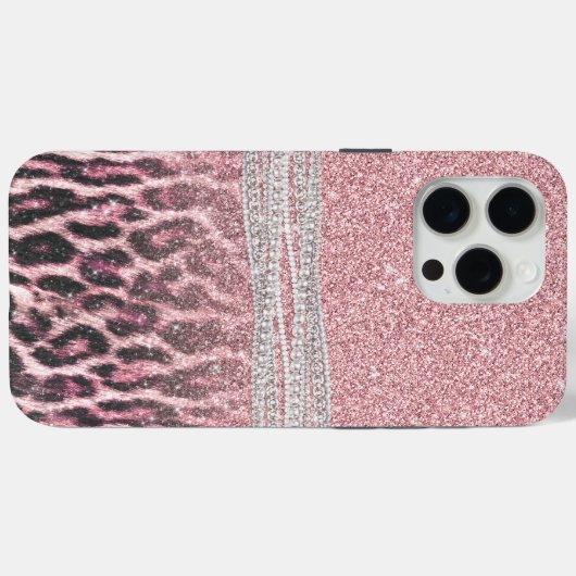 Chique meisjesachtige roze luipaard dierprint glit Case-Mate iPhone case (Achterkant (horizontaal))