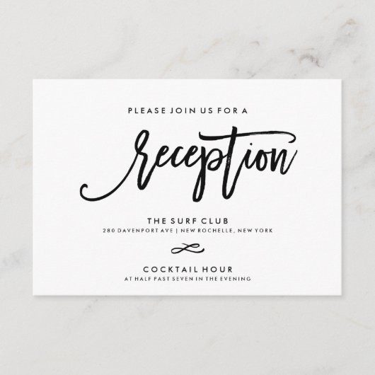 Chique met de hand beletterde receptie accommodati informatiekaartje (Voorkant)