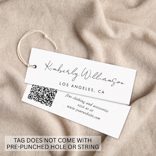 Chique met de hand geschreven QR-code kledinglabel Mini Visitekaartje