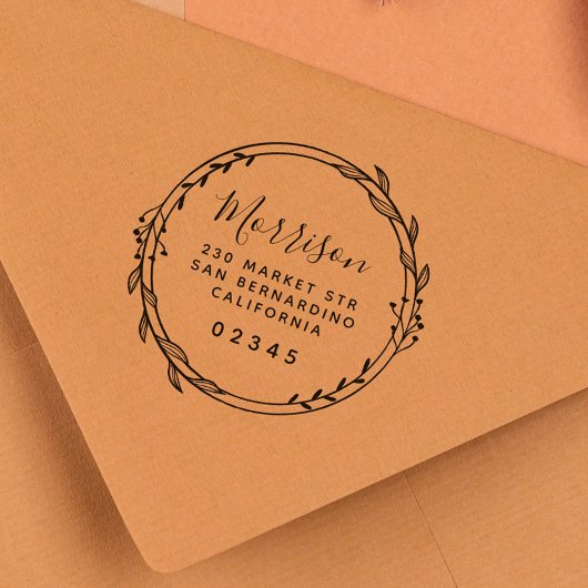 Chique met de hand getekende krans Script naam ret Rubberstempel