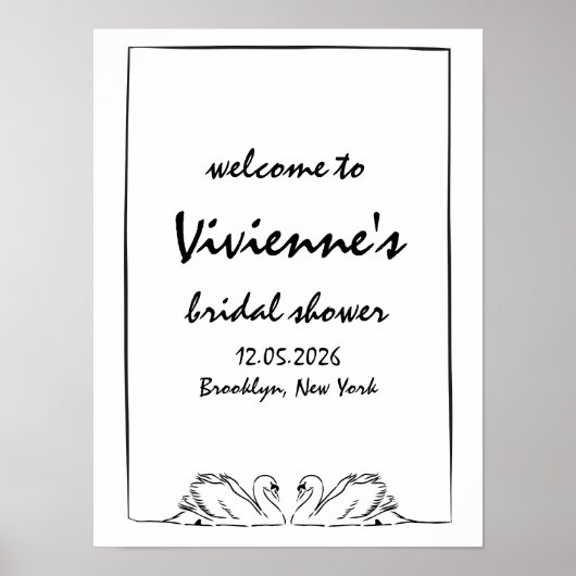 Chique met de hand getekende zwaan bruiloft welcom poster (Voorkant)