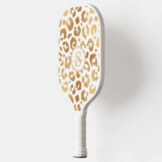 Chique metaalgoud met witte luipaardprint voor mei pickleball paddle (Links)