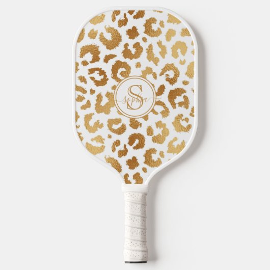 Chique metaalgoud met witte luipaardprint voor mei pickleball paddle (Voorkant)