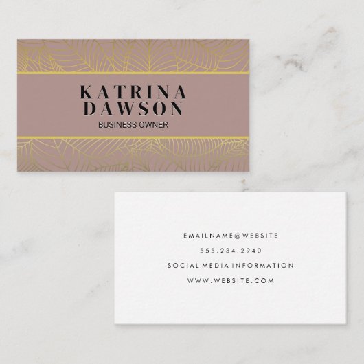 Chique Metallic Goud Blad Patroon Visitekaartje (Voorkant / Achterkant)