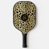 Chique Metallic Goud & Zwart Luipaard Print Meisje Pickleball Paddle (Voorkant)