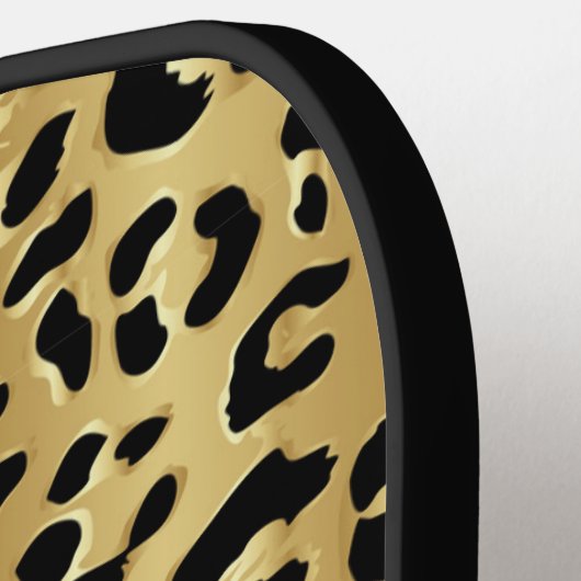 Chique Metallic Goud & Zwart Luipaard Print Meisje Pickleball Paddle (Links Detail)