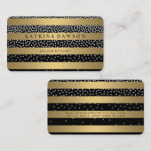 Chique Metallic Gouden Strepen Witte Stippen Visitekaartje (Voorkant / Achterkant)