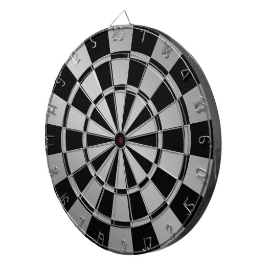 Chique Metallic Zilver en Zwart Dartbord (Voorkant Rechts)