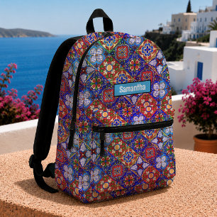 Chique Mexicaanse Talavera Blauwe Paarse Monogram  Bedrukte Rugzak