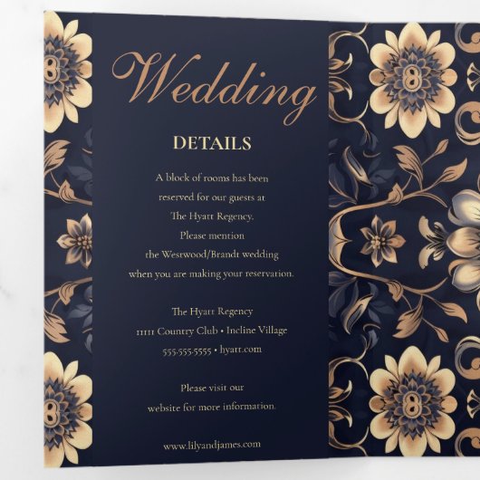 Chique middernacht gouden bruiloft drieluik uitnodiging (Binnenzijde eerst)