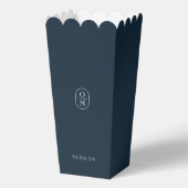 Chique Midnight Blue Monogram Popcorn Favor Box Bedankdoosjes (Achterkant)