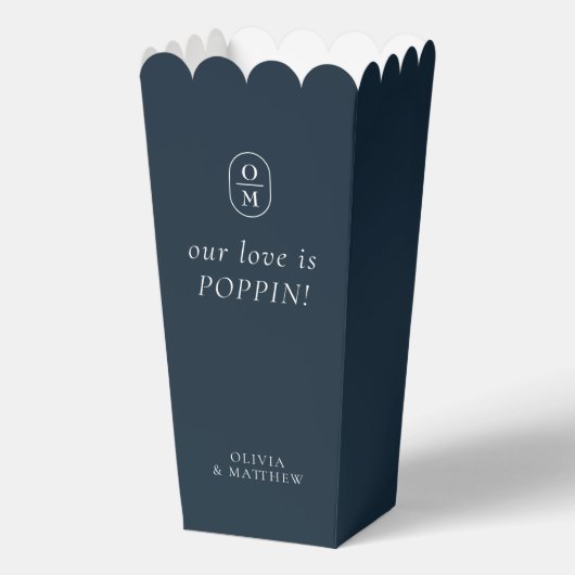 Chique Midnight Blue Monogram Popcorn Favor Box Bedankdoosjes (Voorkant)