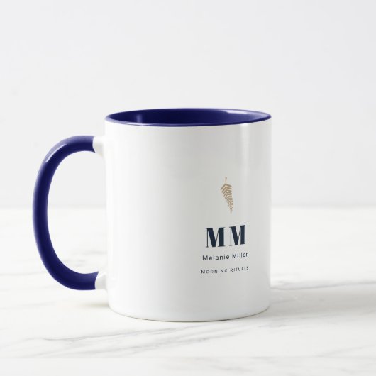 Chique Midnight Navy Botanische Varent Naam op Maa Mok (Links)