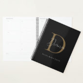 Chique Midnight Zwart Mossy Gold Script Monogram Planner (Display)