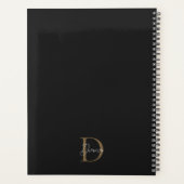 Chique Midnight Zwart Mossy Gold Script Monogram Planner (Achterkant)