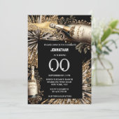 Chique mijlpaal verjaardag mousserende wijn vuurwe kaart (Staand voorkant)