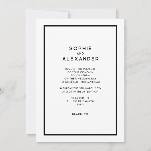 Chique minimaal Frans monochroom Parijse bruiloft Kaart (Voorkant)