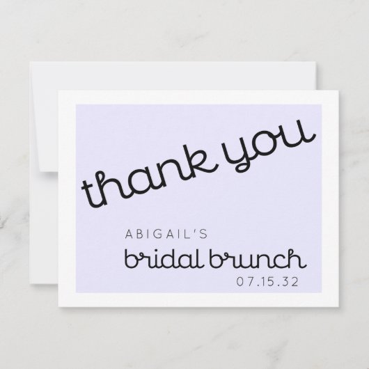 Chique Minimaal Lavendel Mod Script Bruids Brunch Bedankkaart (Voorkant)