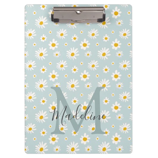 Chique Minimaal Madeliefje Turquoise Script Monogr Klembord (Voorkant)