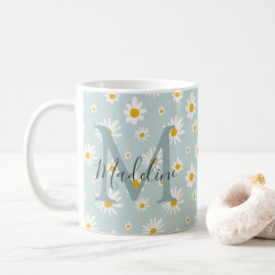 Chique Minimaal Madeliefje Turquoise Script Monogr Koffiemok