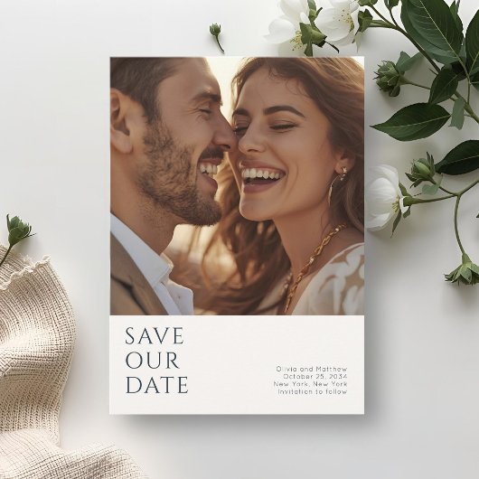 Chique Minimaal Modern Foto Monogram Huwelijk Save The Date